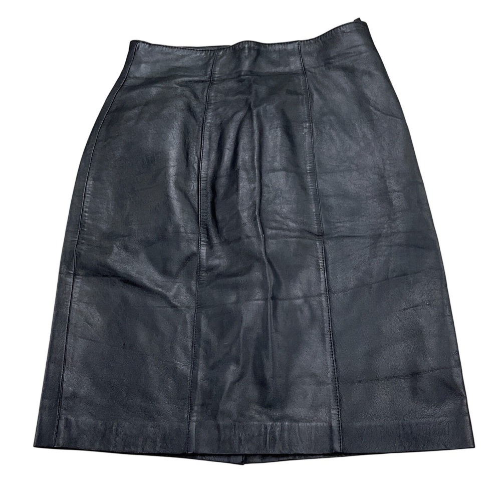 Evan Davies Leather Skirt Womens‎ 8 Black A-Line Lamb Nappa Bikercore Mob Wife